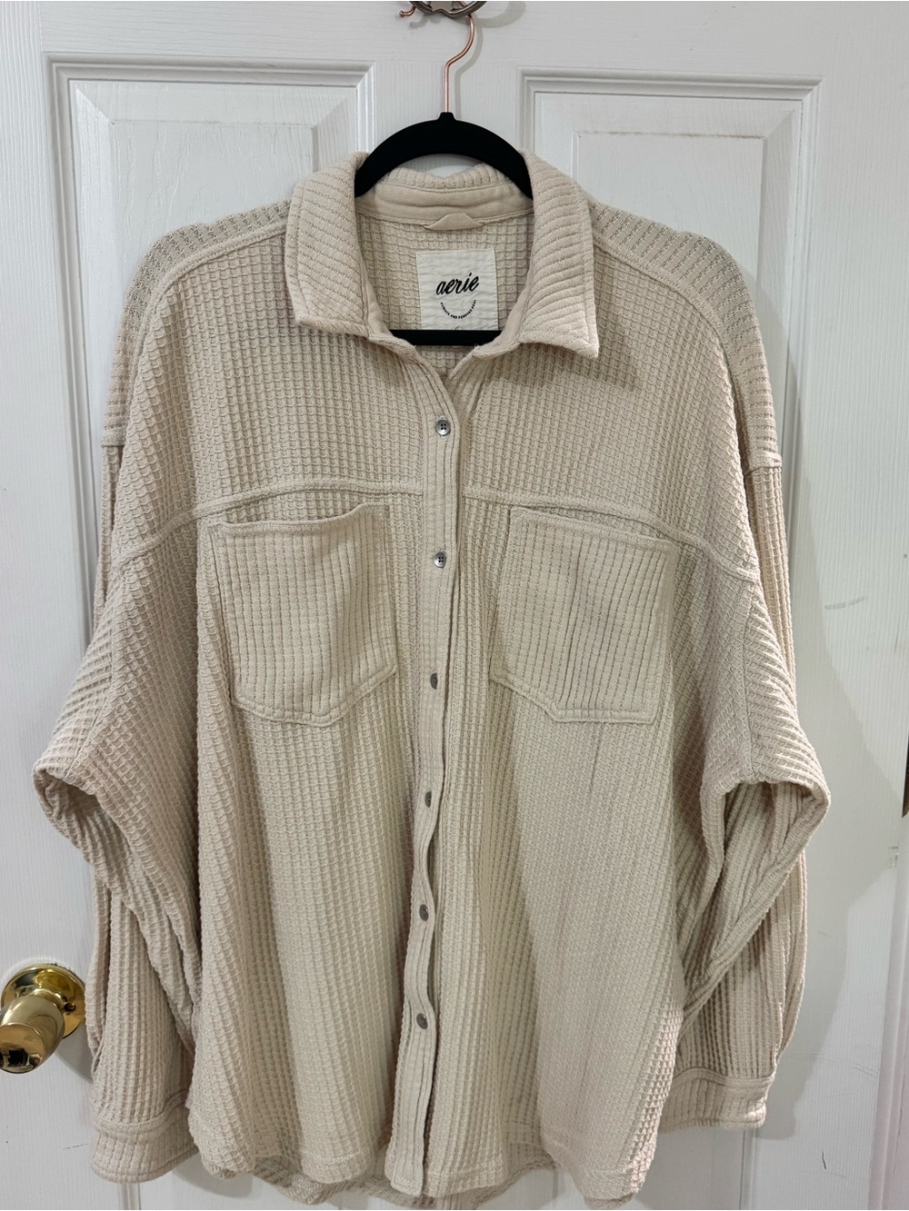 aerie  Women’s Lumber Jane Waffle-Knit Shirt Jacket - Cream Large
